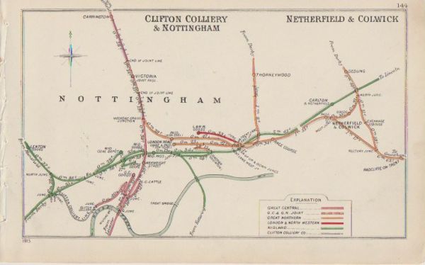 Railway Junction Diagram - 1913 Clifton Colliery & Nottingham ...
