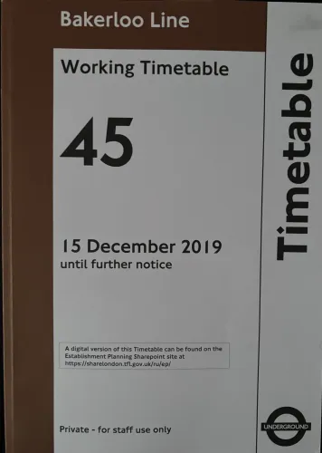 London Underground Working Timetable - Bakerloo Line 2019
